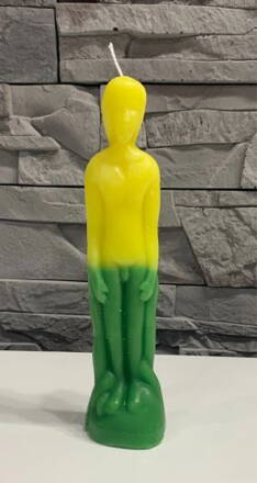 SANTERIA Svíce figurální žluto zelená Don Dinero muž 20 cm