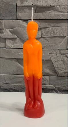 SANTERIA Svíce figurální oranžovo červená Maria Lionza muž 20 cm