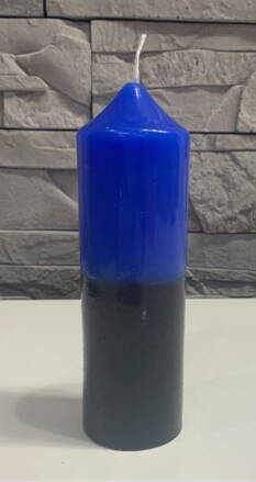 SANTERIA Svíce válec celobarevná modro černá Nikanor 16 x 5 cm