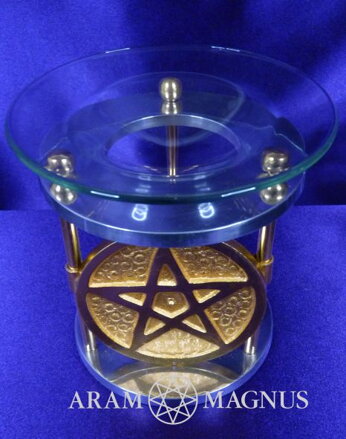 Aromalampa kov sklo s pentagramem, výška 11,5 cm, průměr 10 cm
